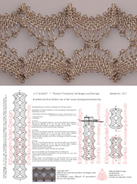 071 Klöppelbrief Schmuck-Anhänger+Armband+Ohrringe "Konkav“